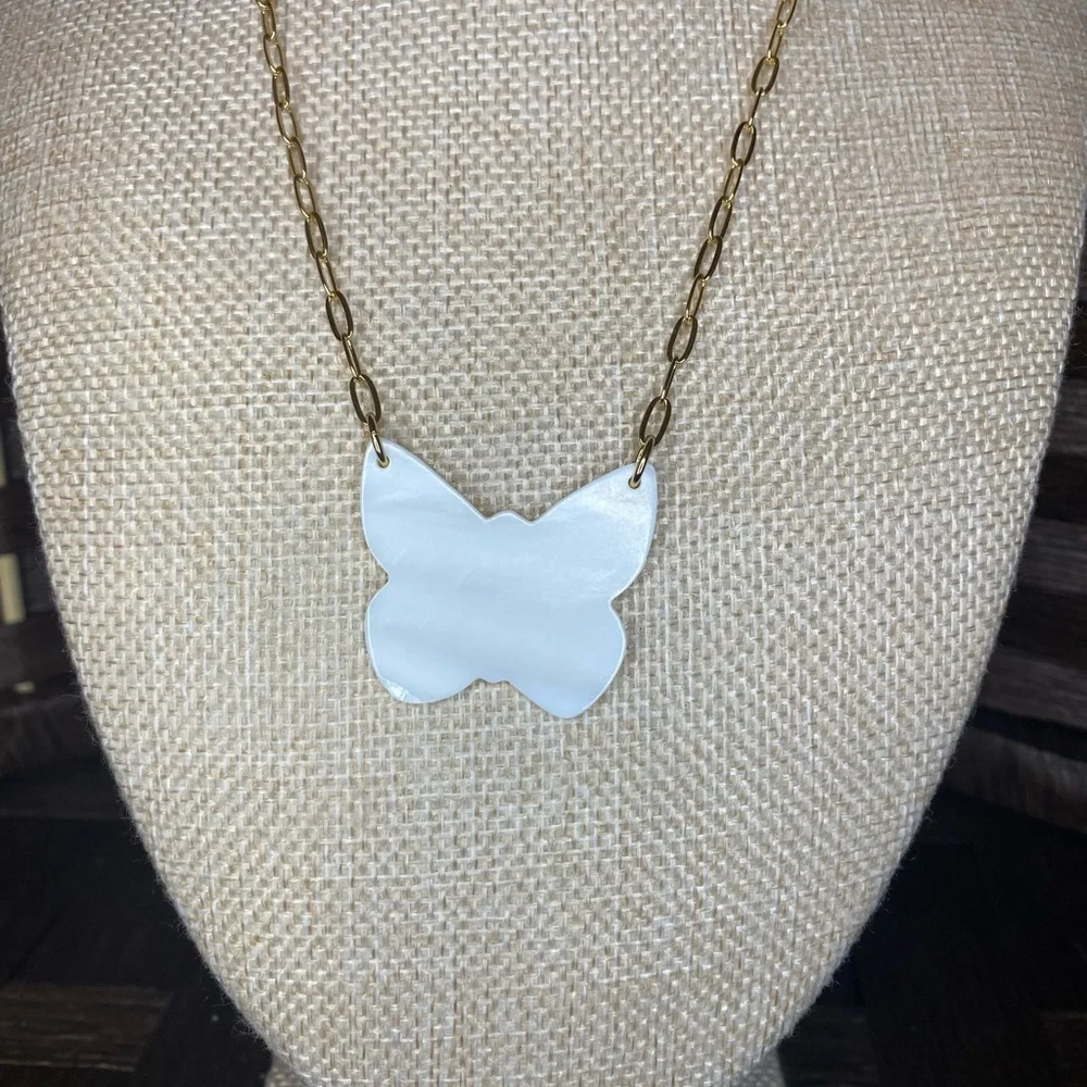 Park Lane Elegant Mother of Pearl Butterfly Pendant Necklace - Picture 2 of 2